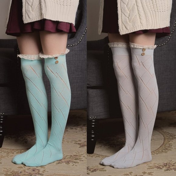 Blush & Belle Accessories - Knee High Diamond Knit Lace Boot Socks